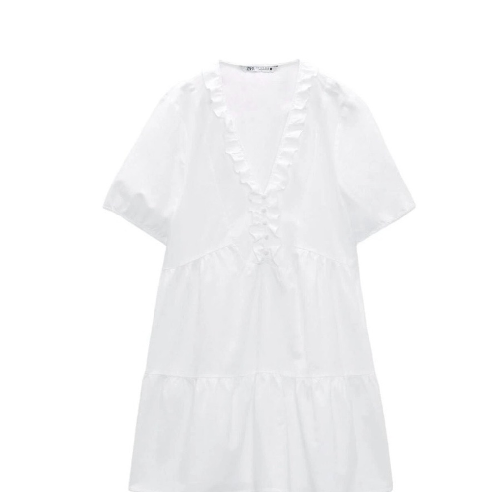 Zara White Ruffle-Trim Mini Dress - Picture 4 of 5